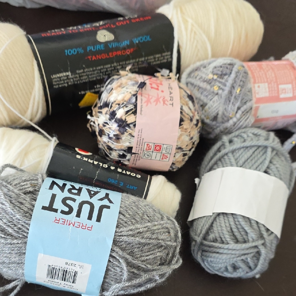 Premier Just Yarn & Assorted Wool Yarn Bundle in Gray, Cream, and Multicolor